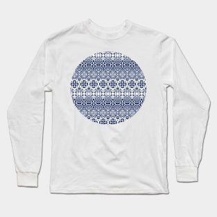 Indigo Blue Moroccan Pattern (Decorative Border) Long Sleeve T-Shirt